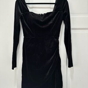B. Darlin Black Velvet Long Sleeve Mini Dress Size 3/4 Square Neck Bodycon Party